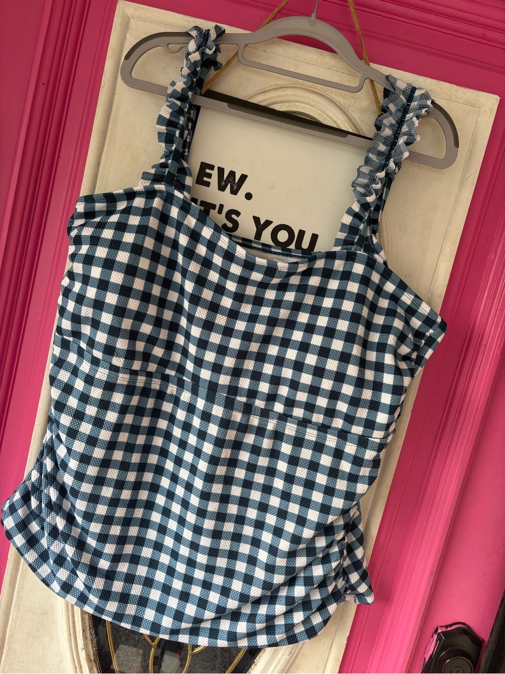 crown & ivy Blue and White Gingham Ruffle-Strap swim Cami